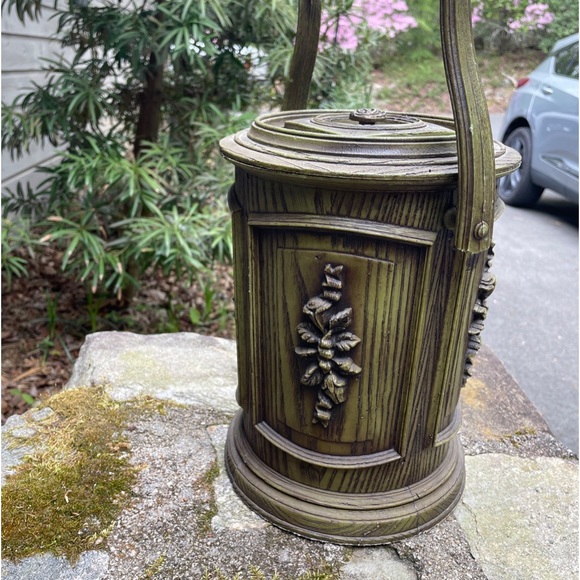 Vintage Owens Corning Tall Rare Avocado Green Insulated Plastic Ice Bucket - Picture 2 of 3